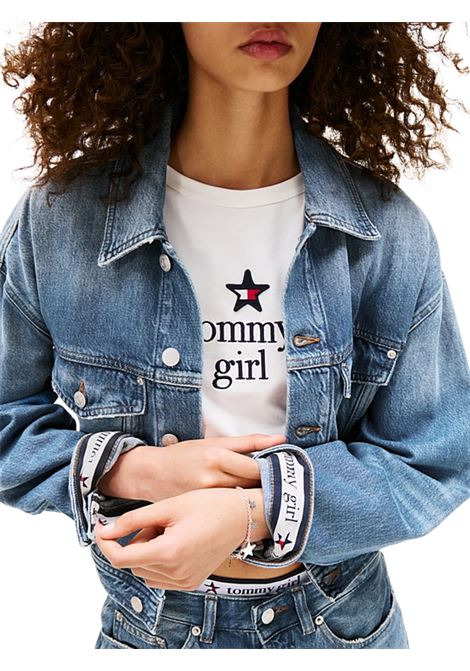 Giacca crop Tommy Girl oversize in denim con logo Tommy Hilfiger | DW0DW214331A4